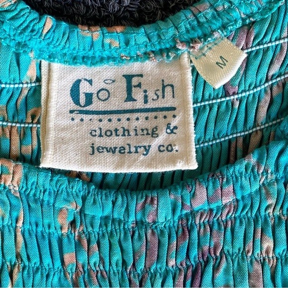 GO FISH Sleeveless Maxi Dress Women’s M - Smocked Teal Floral Handmade Boho Y2K - Picture 3 of 7